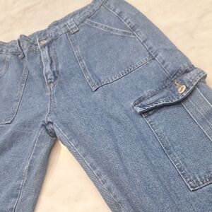 Flvsun Cargo Wide Leg Blue Denim High Waisted Womens Jeans Sz 8/10 Skater Cali‎